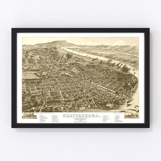 Vintage Map of Chattanooga, Tennessee 1886