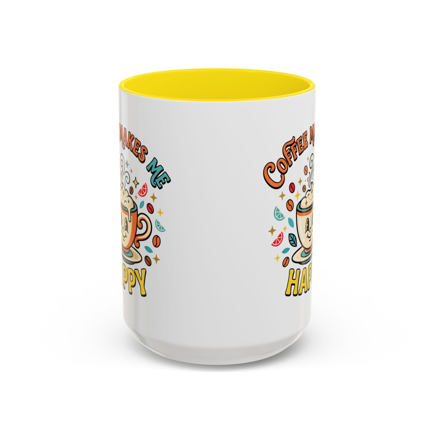 Coffee Mug — "Coffee Makes Me Happy" Cute Retro Accent Mug (11/15oz)