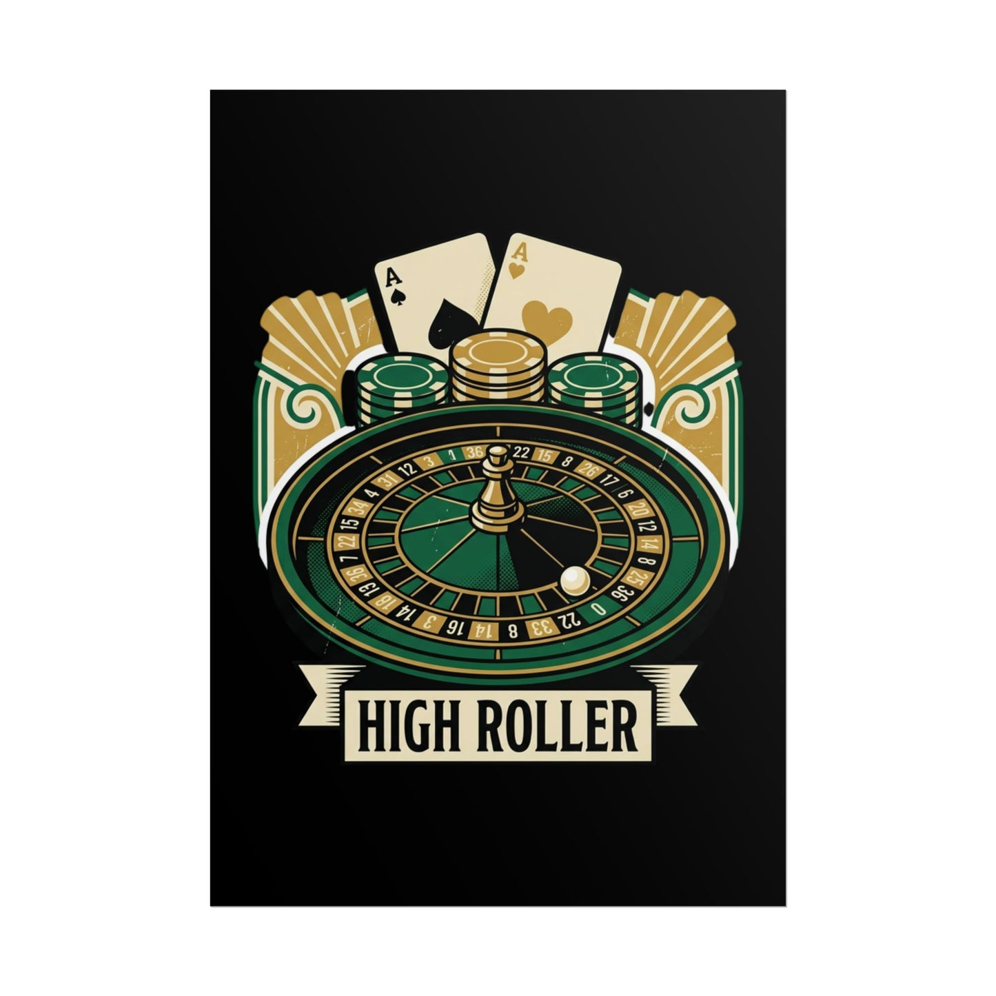 High Roller Casino Poster — Roulette & Cards Wall Art
