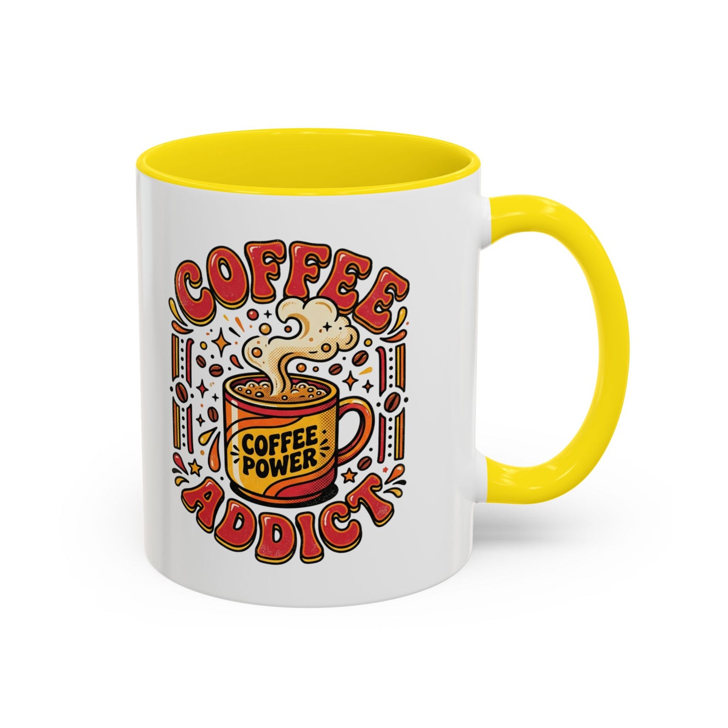 Coffee Addict Accent Mug — "Coffee Power" Retro Coffee Lover Gift (11oz/15oz)