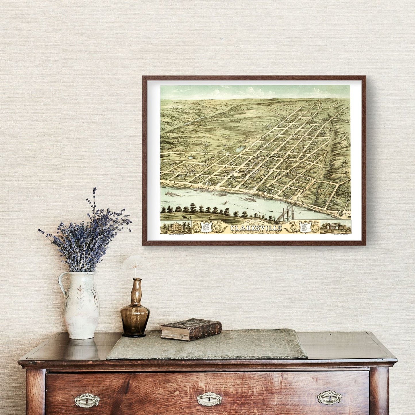 Vintage Map of Clarksville, Tennessee 1870