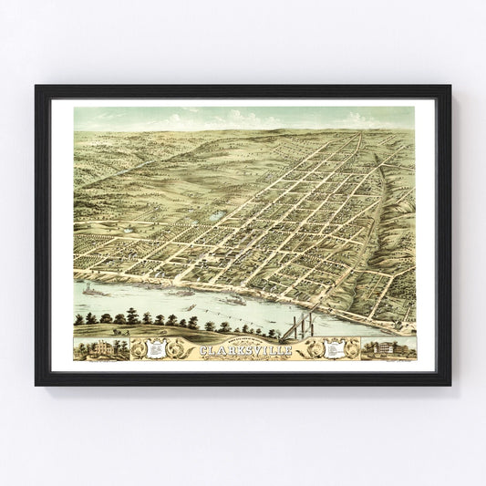Vintage Map of Clarksville, Tennessee 1870