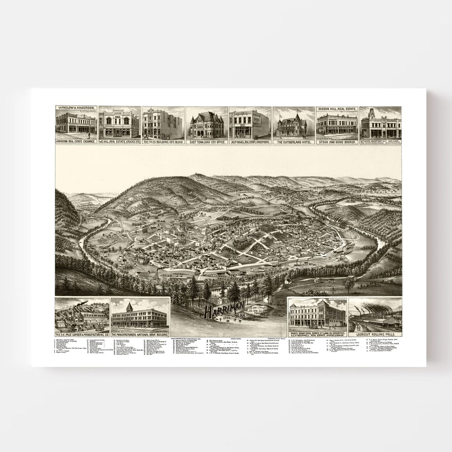Vintage Map of Harriman, Tennessee 1892