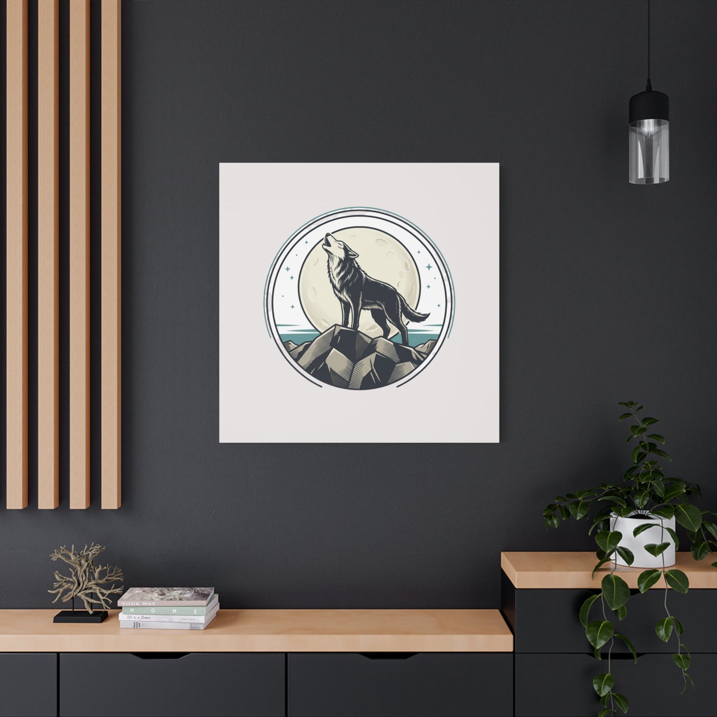 Howling Wolf Canvas Wall Art — Moonlit Wilderness Matte Stretched Print