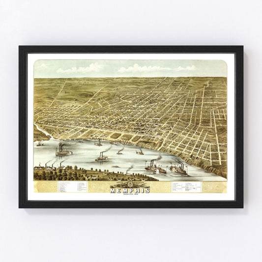 Vintage Map of Memphis, Tennessee 1870