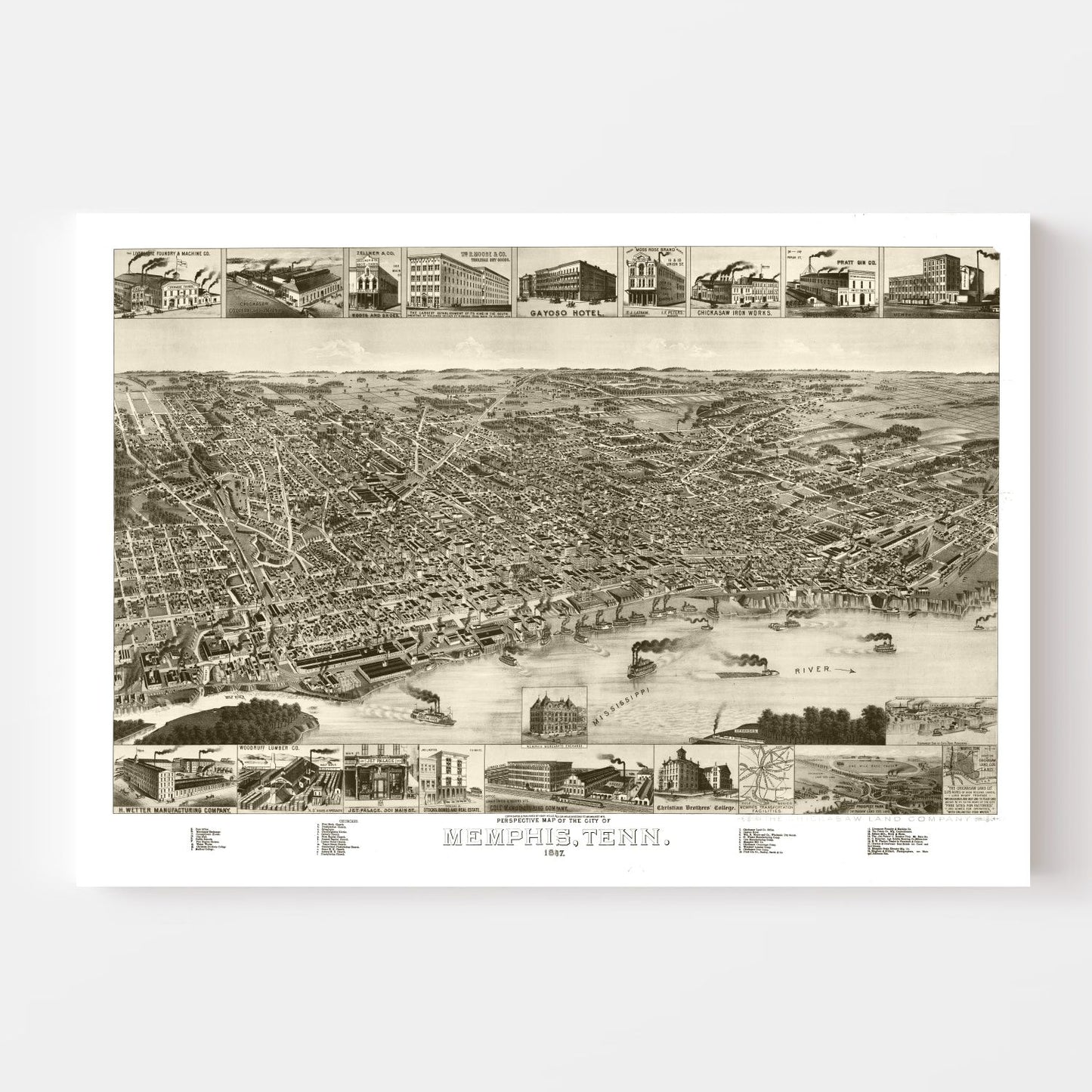 Vintage Map of Memphis, Tennessee 1887