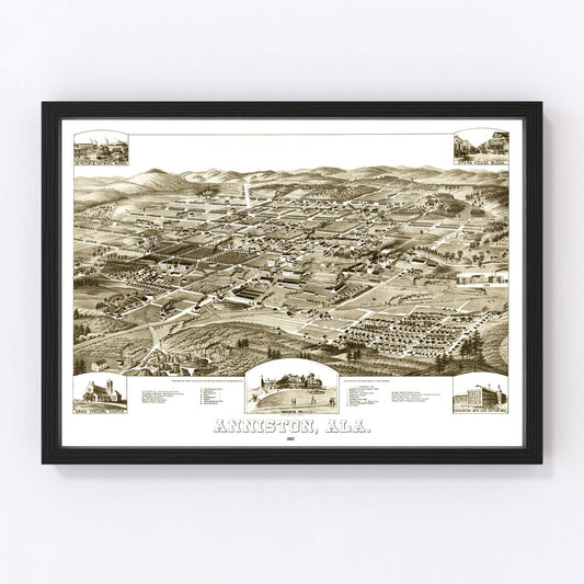 Vintage Map of Anniston, Alabama 1887