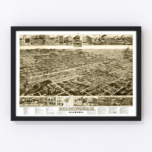 Vintage Map of Birmingham, Alabama 1885