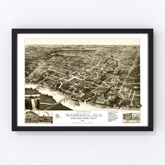 Vintage Map of Gadsden, Alabama 1887
