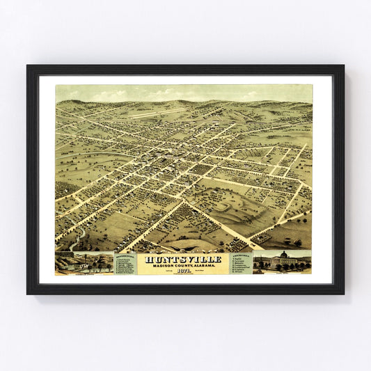 Vintage Map of Huntsville, Alabama 1871