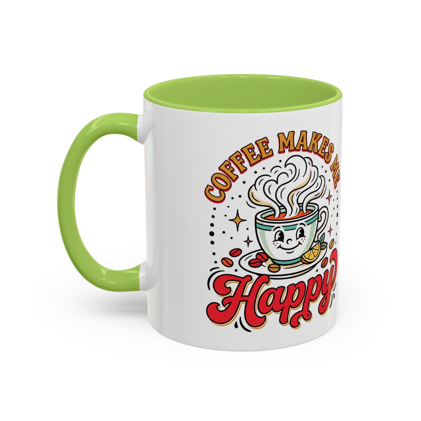 Coffee Mug — "Coffee Makes Me Happy" Cute Retro Accent Mug (11/15oz)