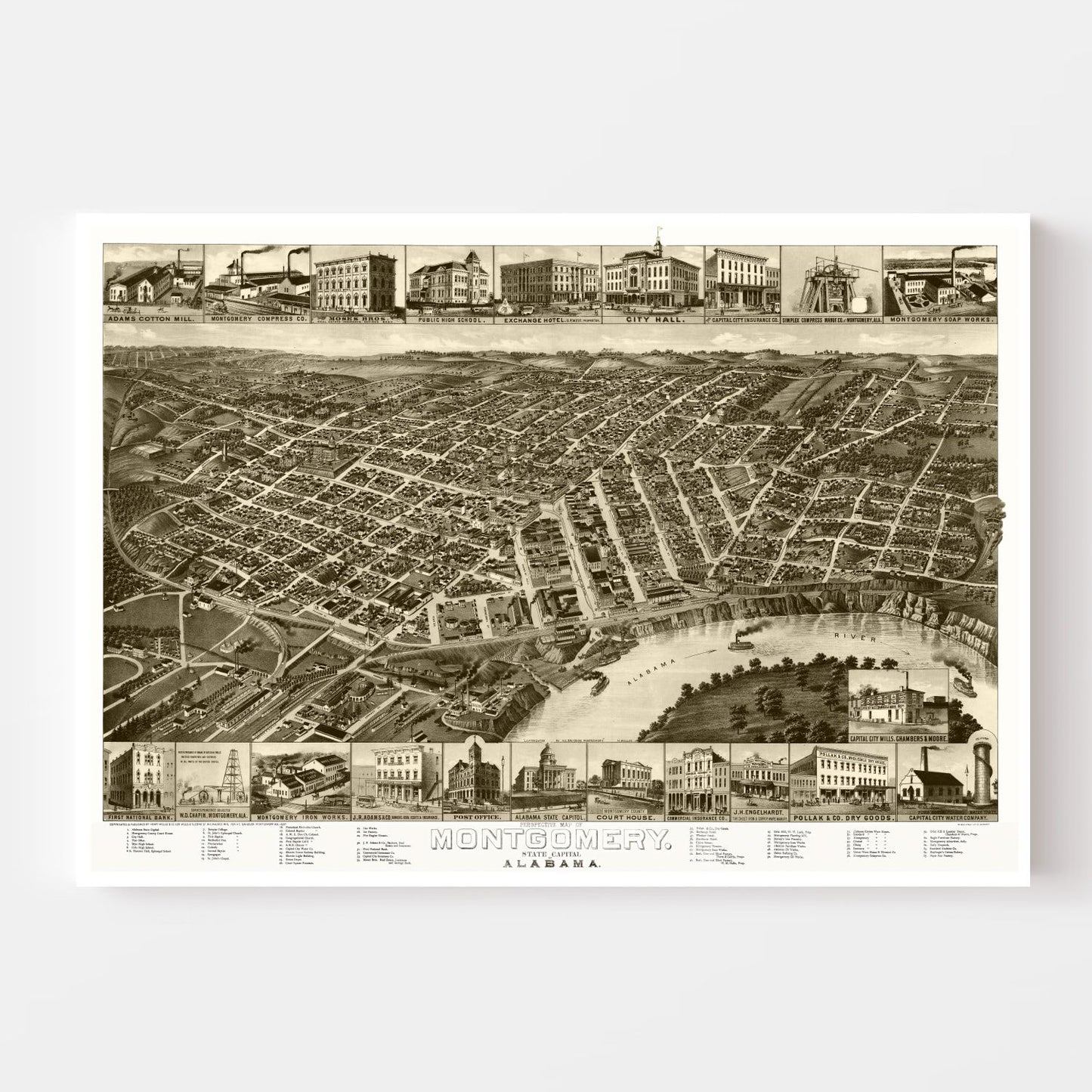 Vintage Map of Montgomery, Alabama 1887