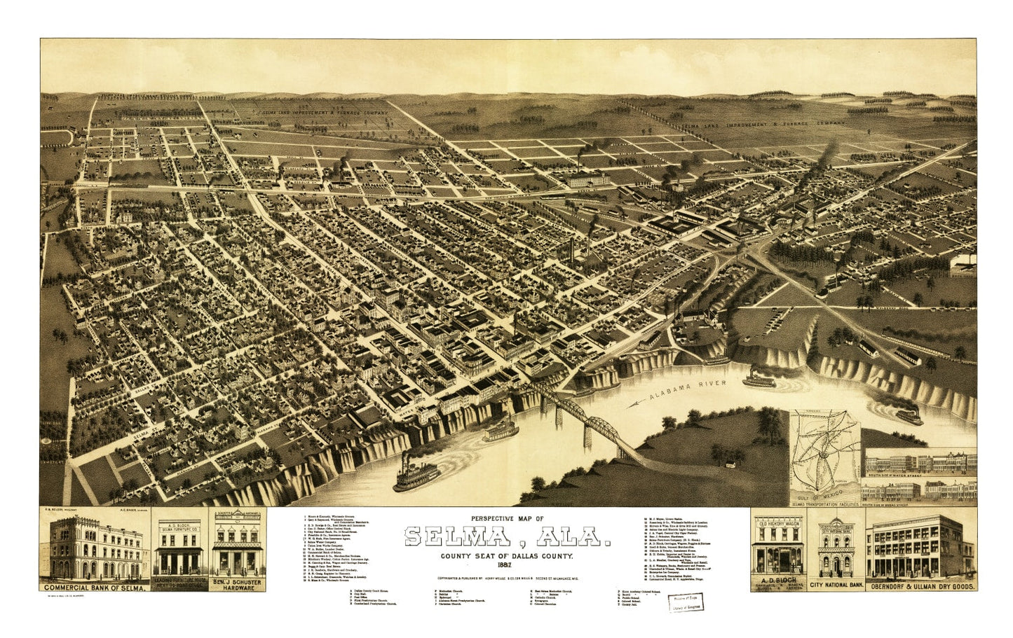 Vintage Map of Selma, Alabama 1887