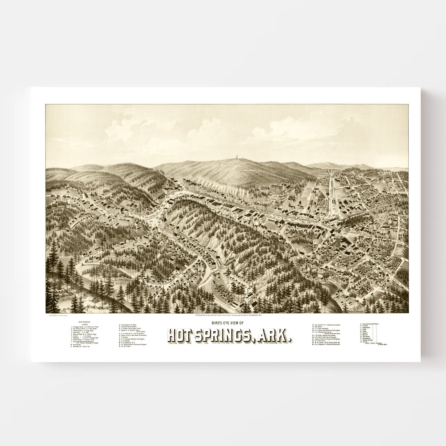Vintage Map of Hot Springs, Arkansas 1888