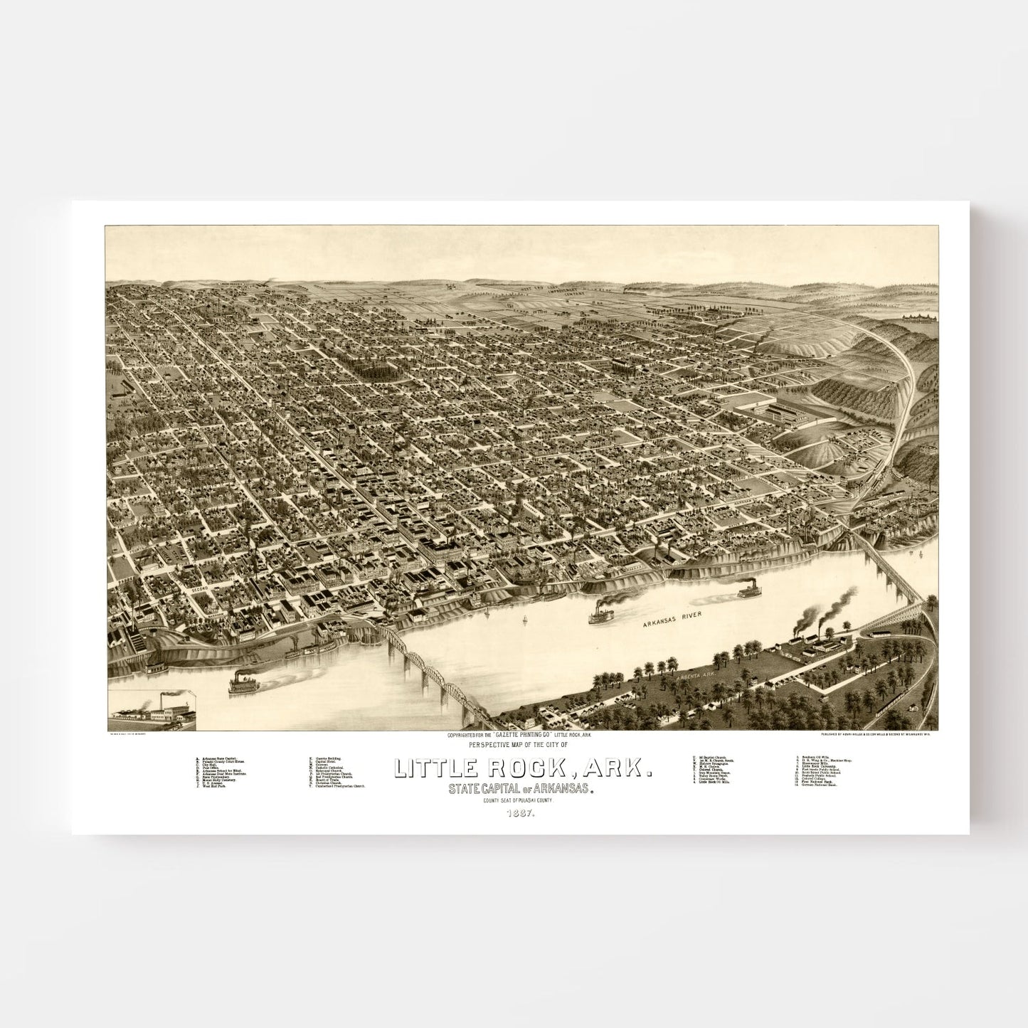 Vintage Map of Little Rock, Arkansas 1887