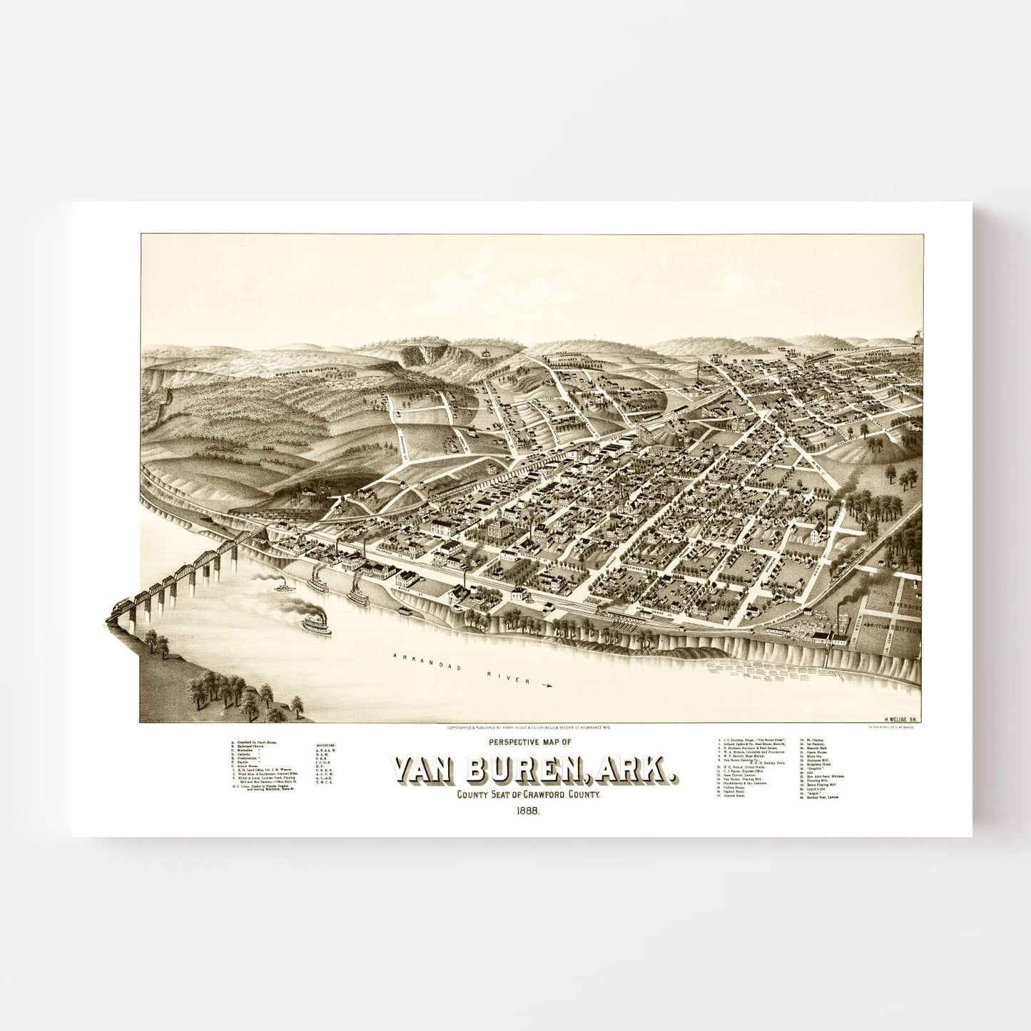 Vintage Map of Van Buren, Arkansas 1888