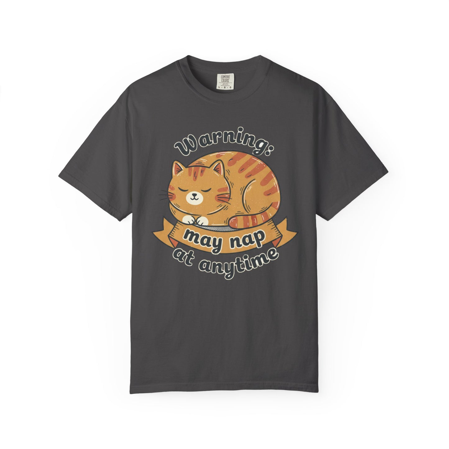 Warning may nap at anytime T-shirt | Sleeping Orange Cat