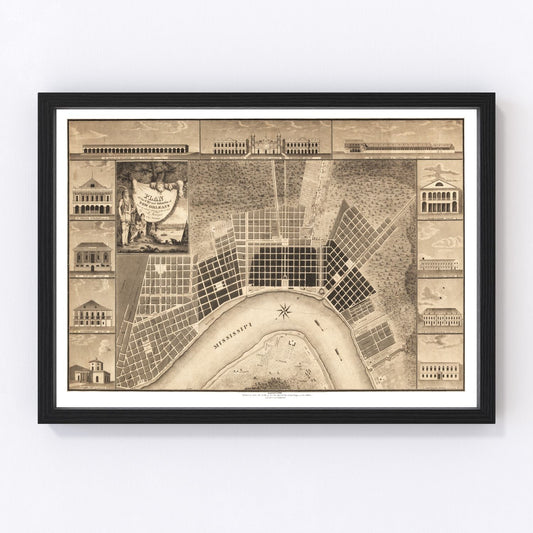 Vintage Map of New Orleans, Louisiana 1817
