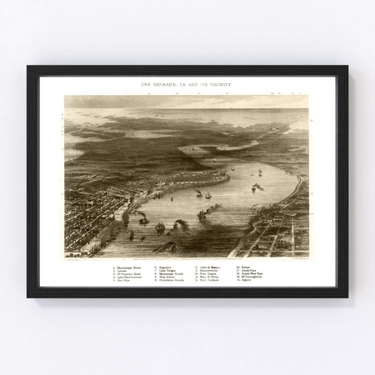 Vintage Map of New Orleans, Louisiana 1863