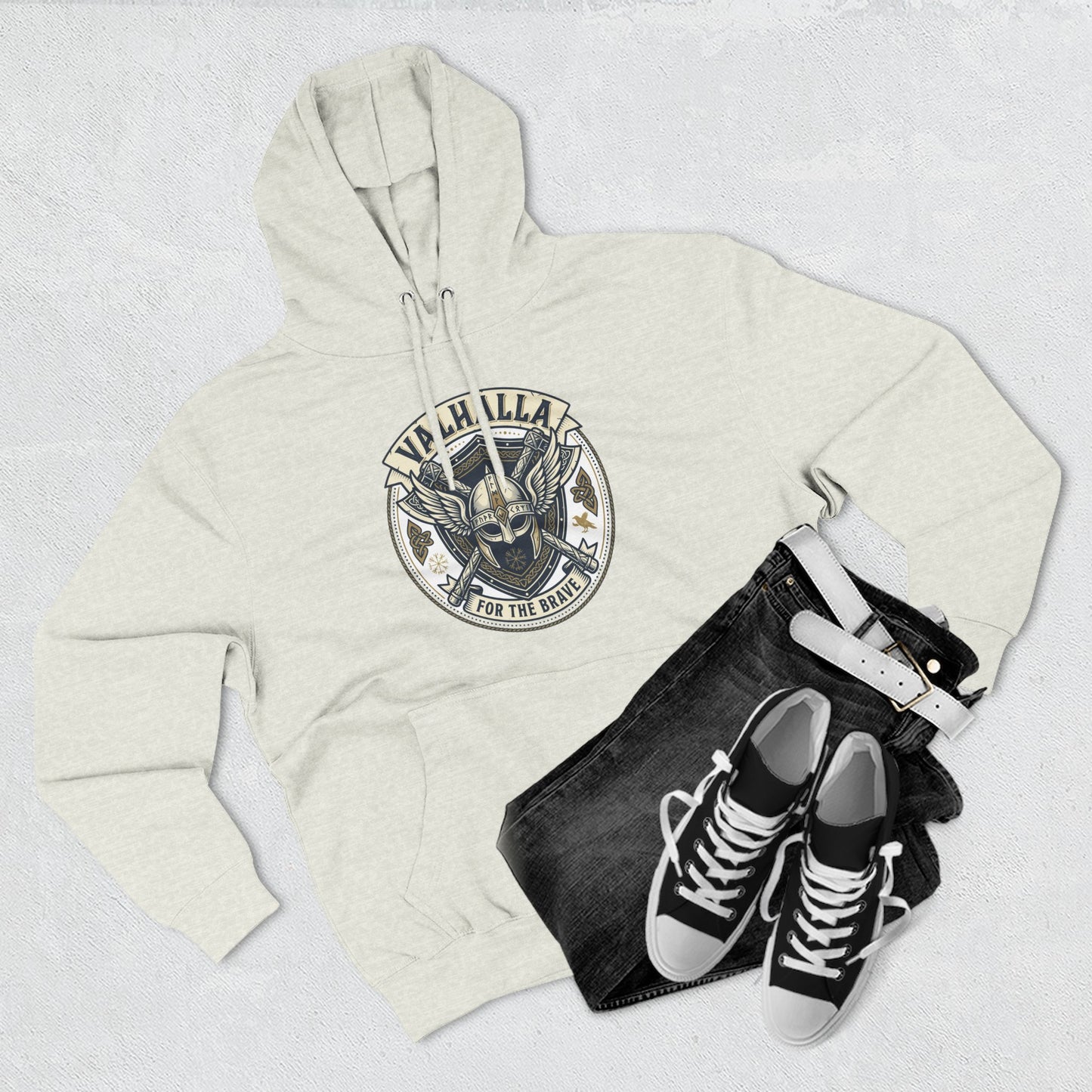 Viking Valhalla Skull Hoodie – "For the Brave" Graphic Fleece Hoodie