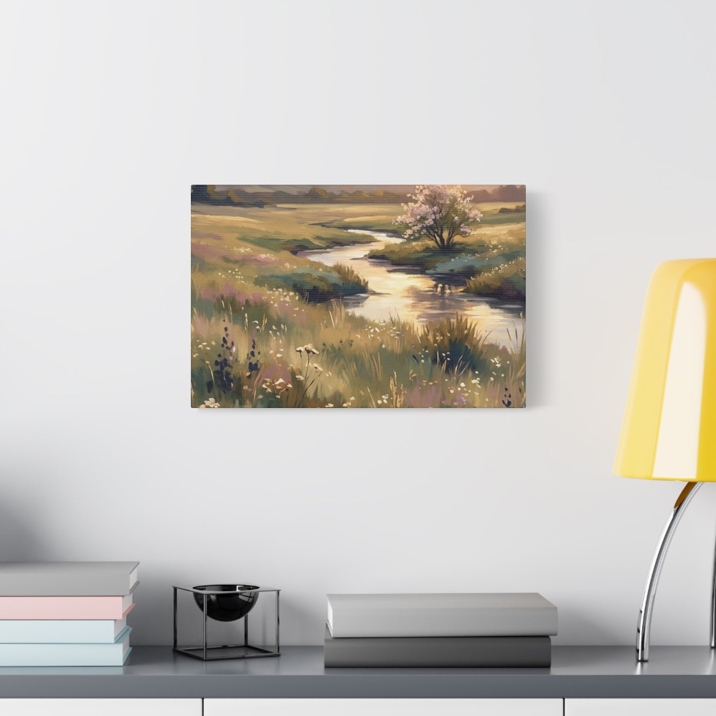 Serene Meadow Stream Matte Canvas Art — Stretched Wall Decor