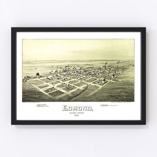 Vintage Map of Edmond, Oklahoma 1891