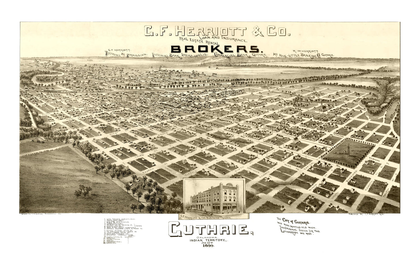 Vintage Map of Guthrie, Oklahoma 1890