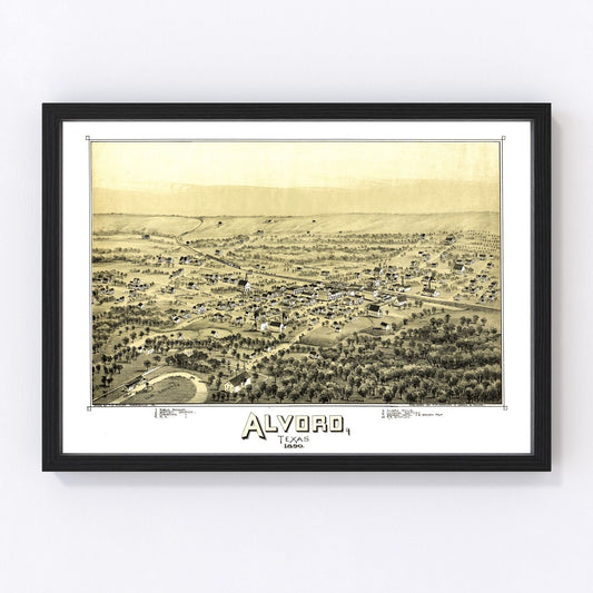 Vintage Map of Alvord, Texas 1890