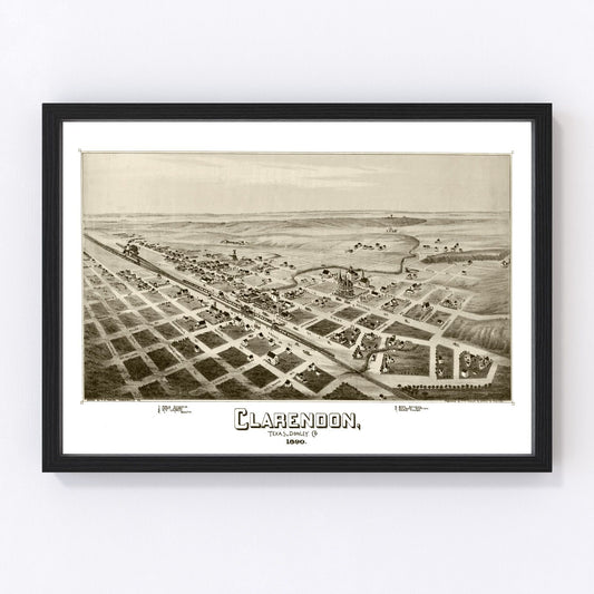 Vintage Map of Clarendon, Texas 1890