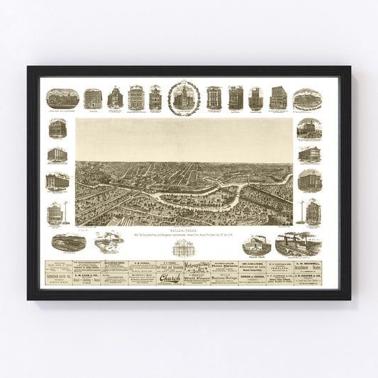 Vintage Map of Dallas, Texas 1892