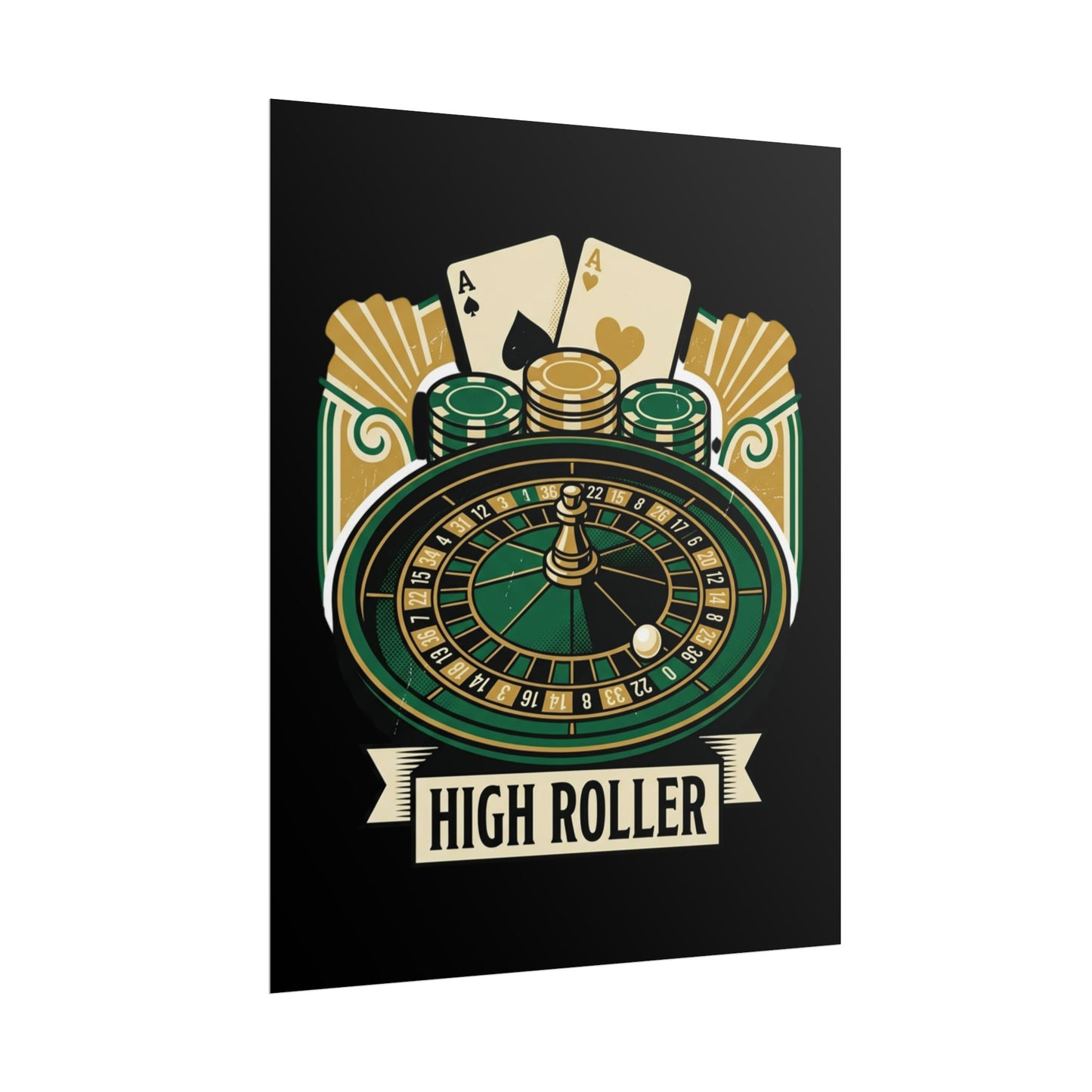 High Roller Casino Poster — Roulette & Cards Wall Art