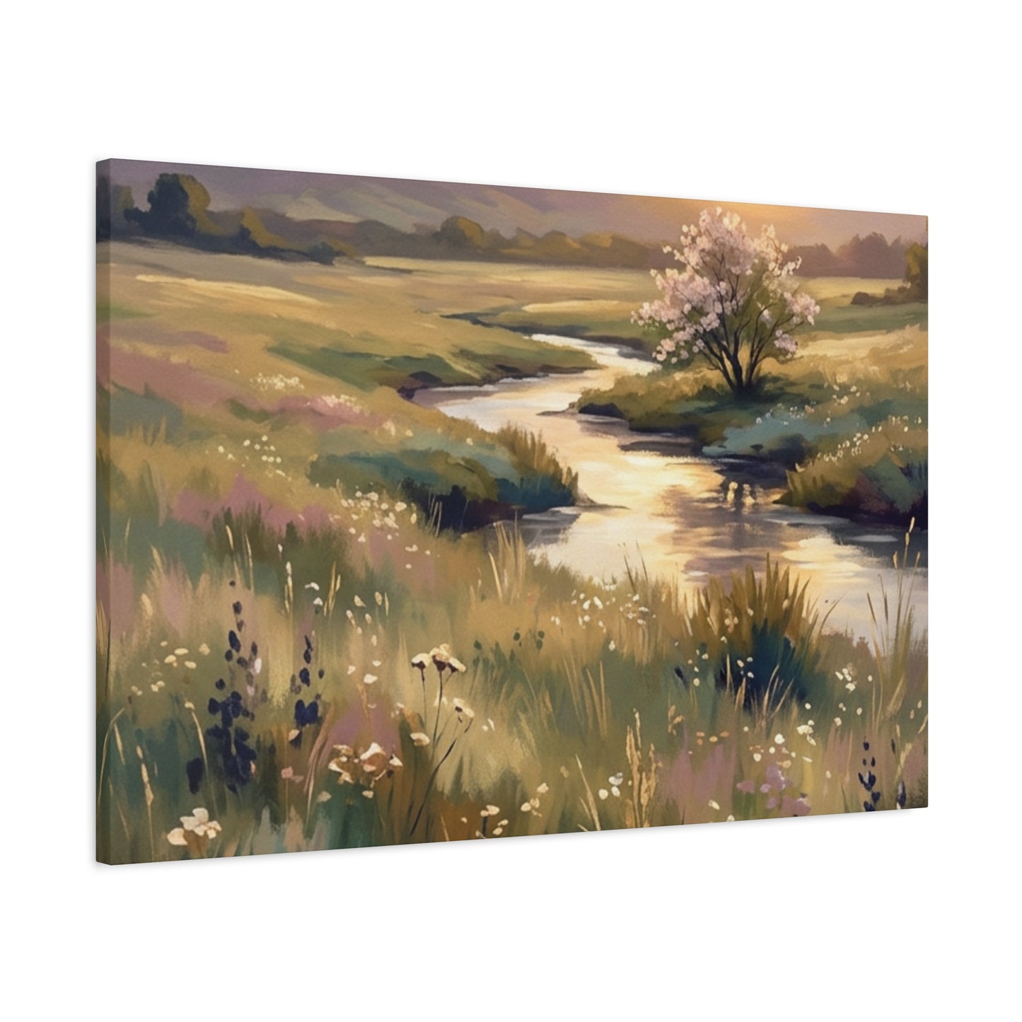 Serene Meadow Stream Matte Canvas Art — Stretched Wall Decor