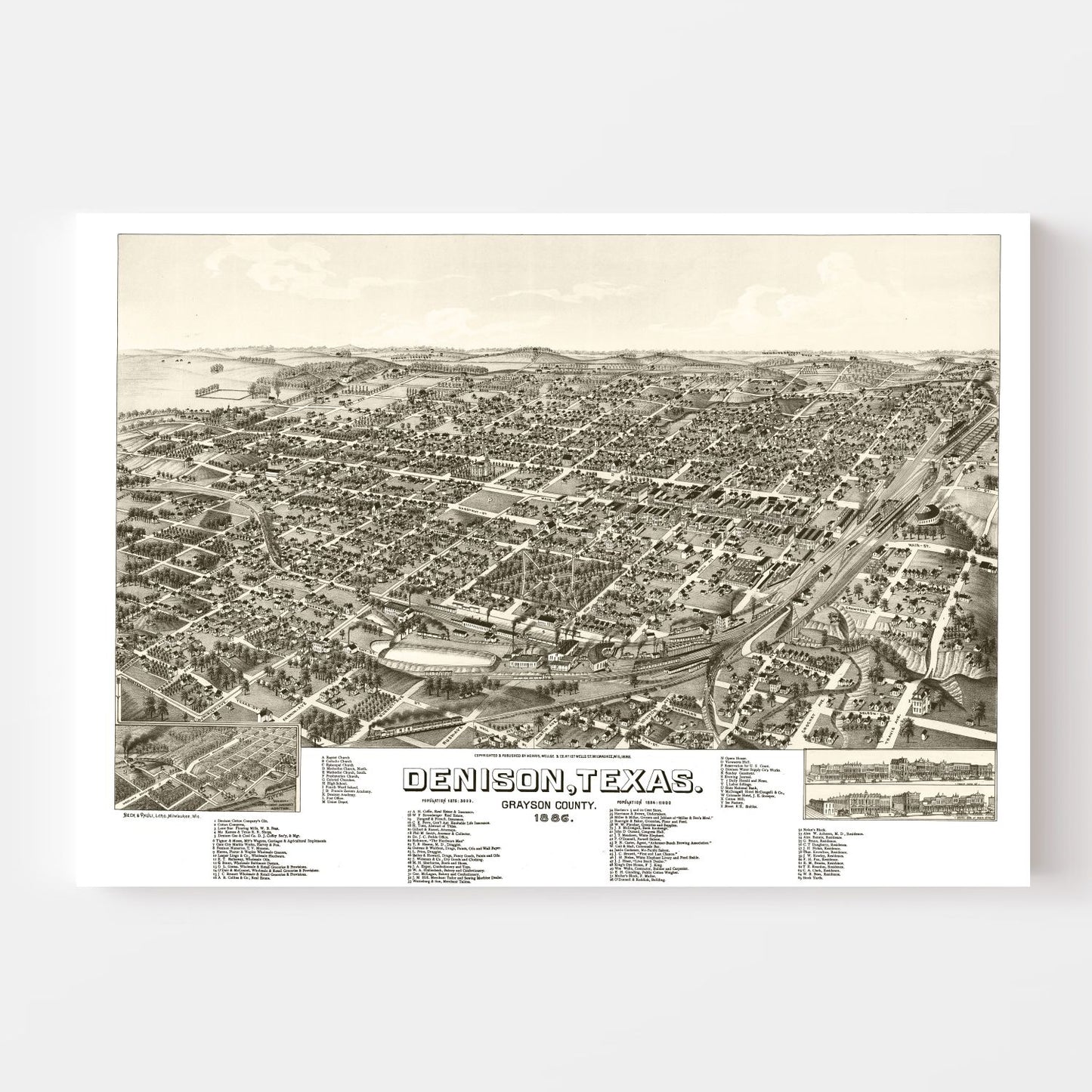 Vintage Map of Denison, Texas 1886