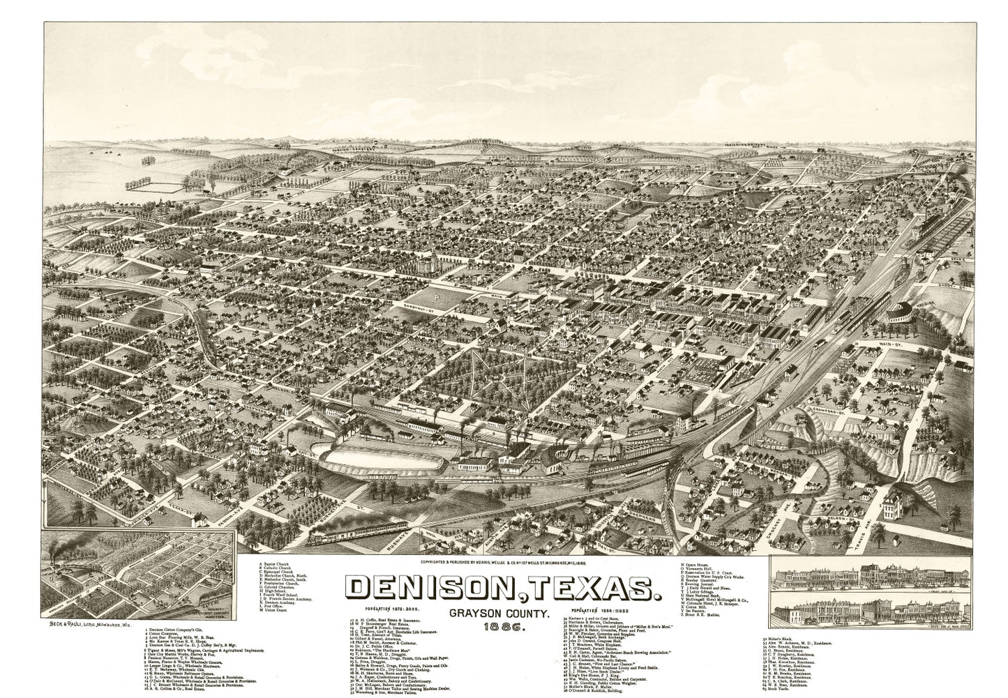Vintage Map of Denison, Texas 1886
