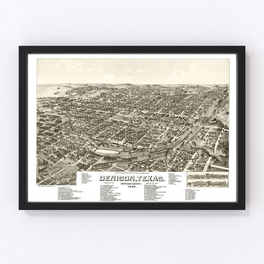 Vintage Map of Denison, Texas 1886