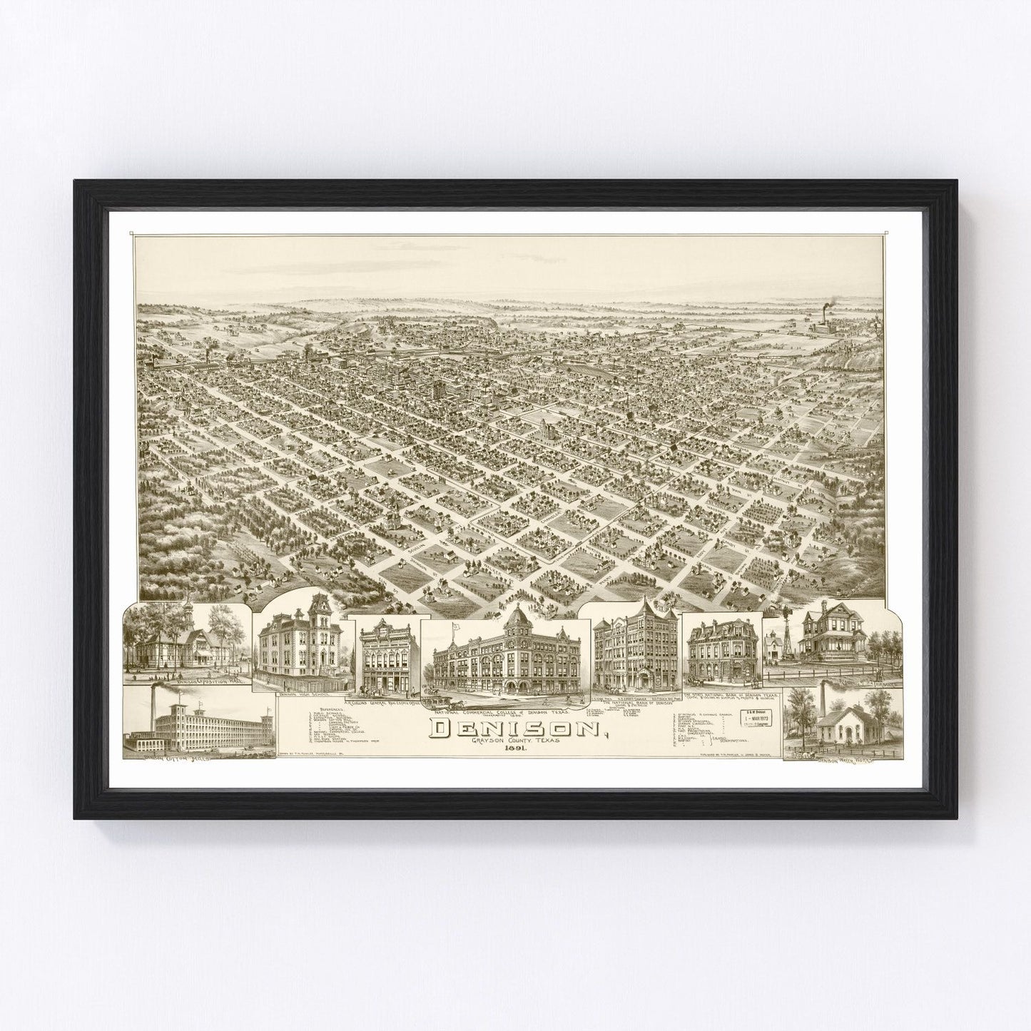 Vintage Map of Denison, Texas 1891