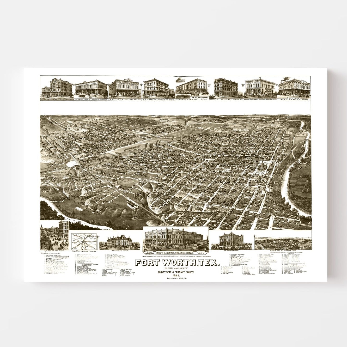 Vintage Map of Fort Worth, Texas 1886