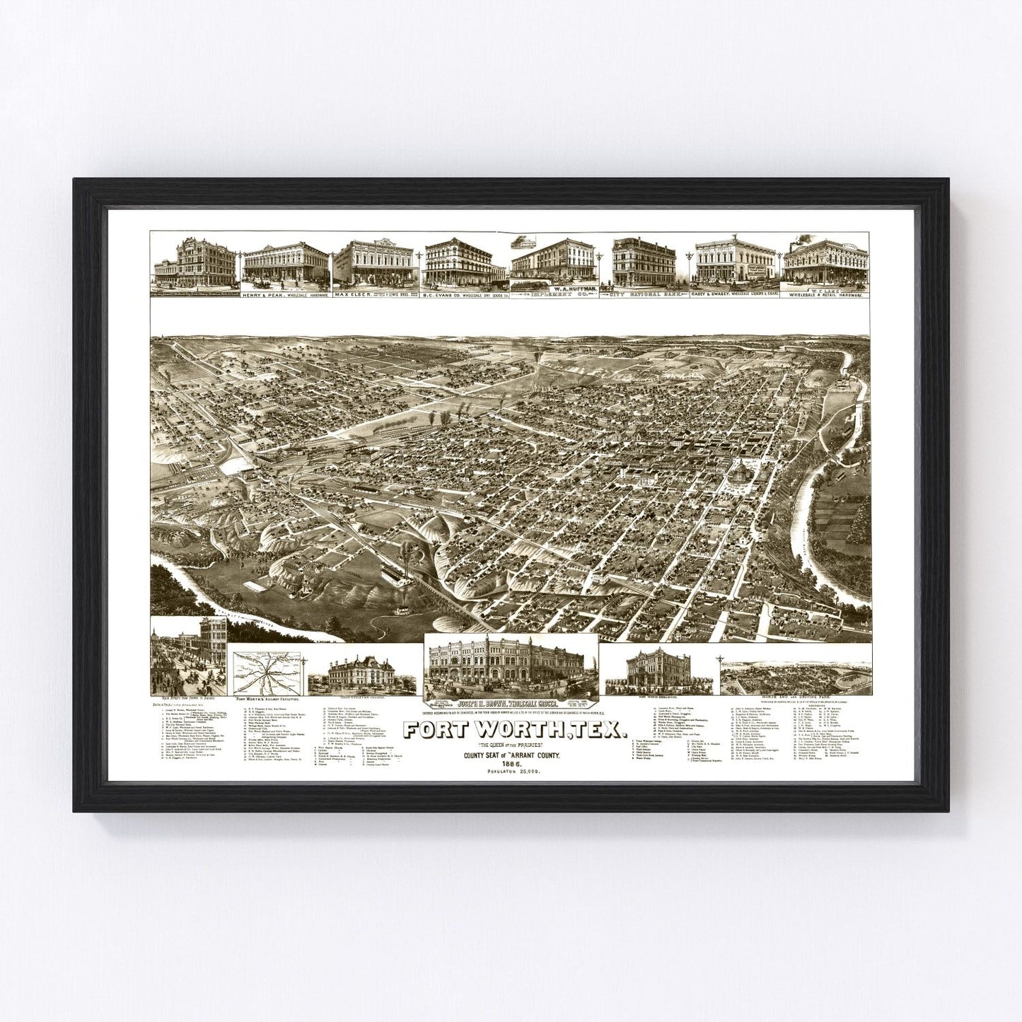 Vintage Map of Fort Worth, Texas 1886