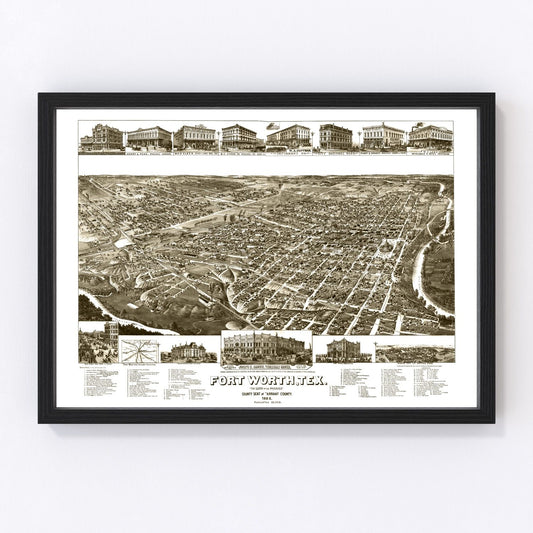 Vintage Map of Fort Worth, Texas 1886