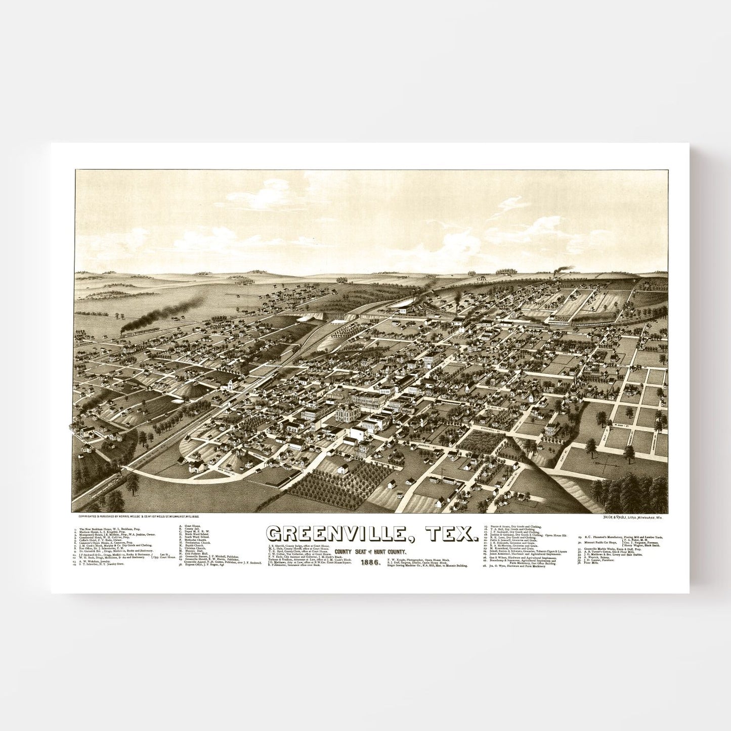 Vintage Map of Greenville, Texas 1886