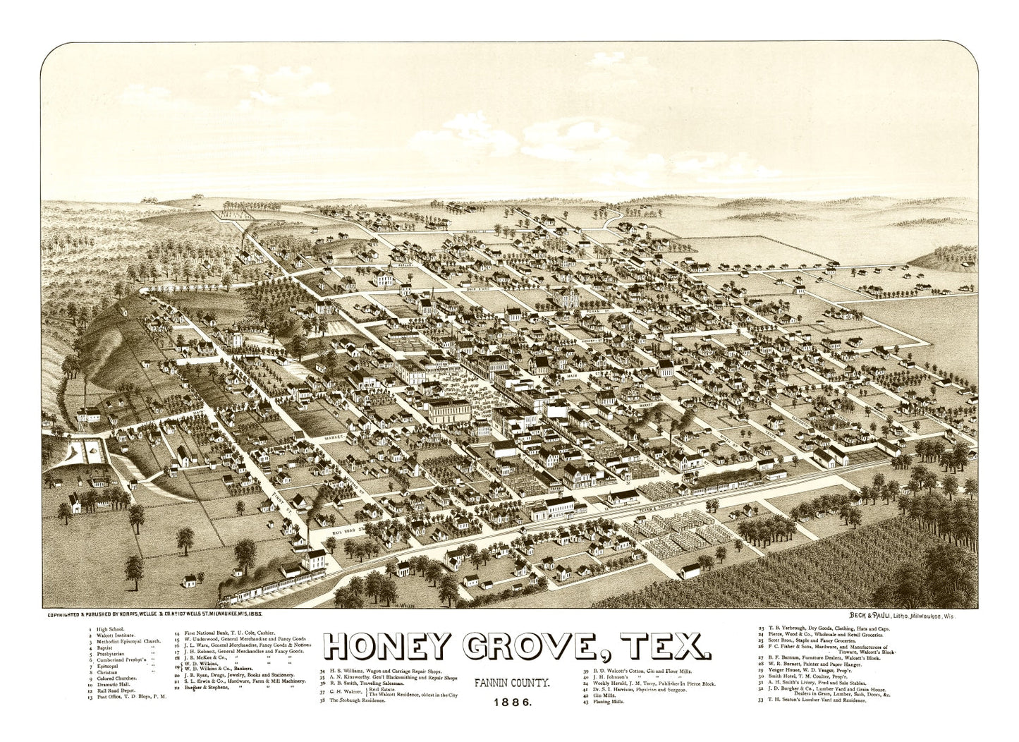 Vintage Map of Hone Grove, Texas 1885