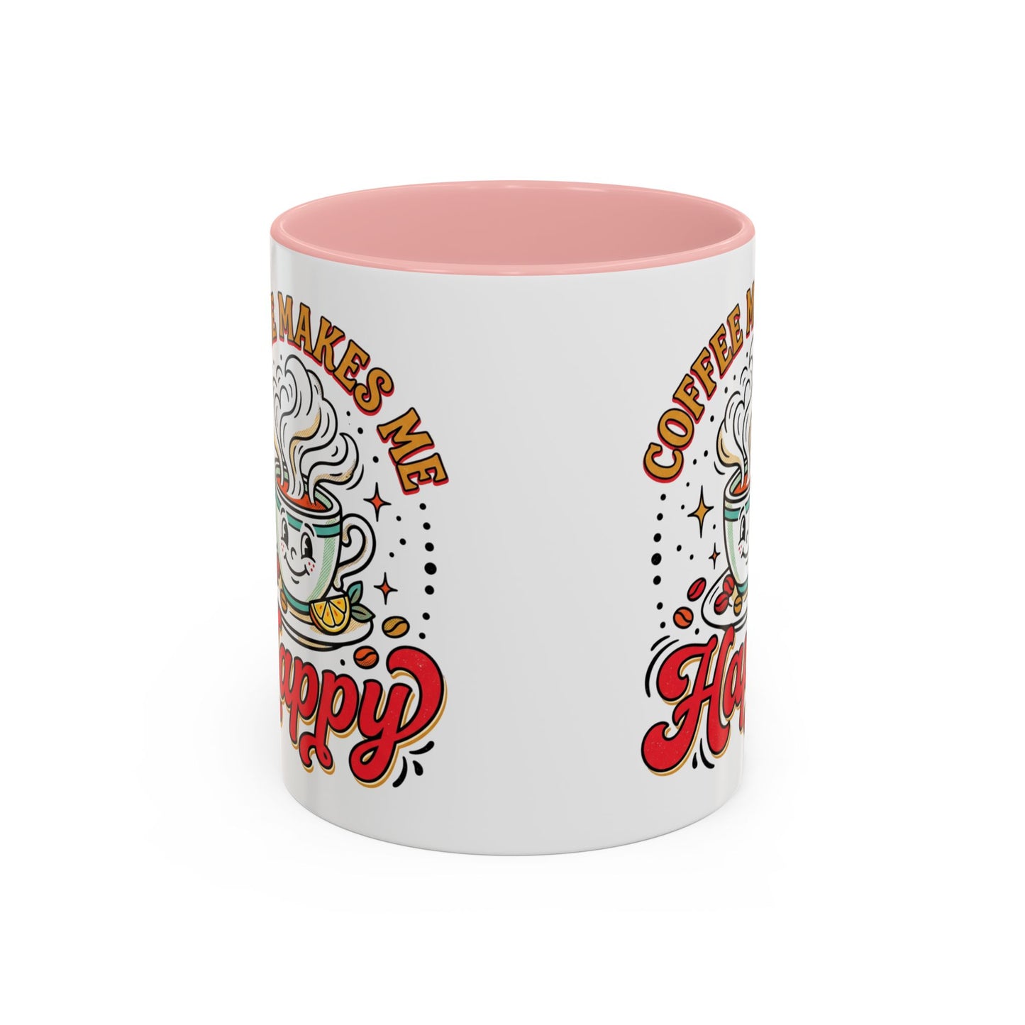 Coffee Mug — "Coffee Makes Me Happy" Cute Retro Accent Mug (11/15oz)