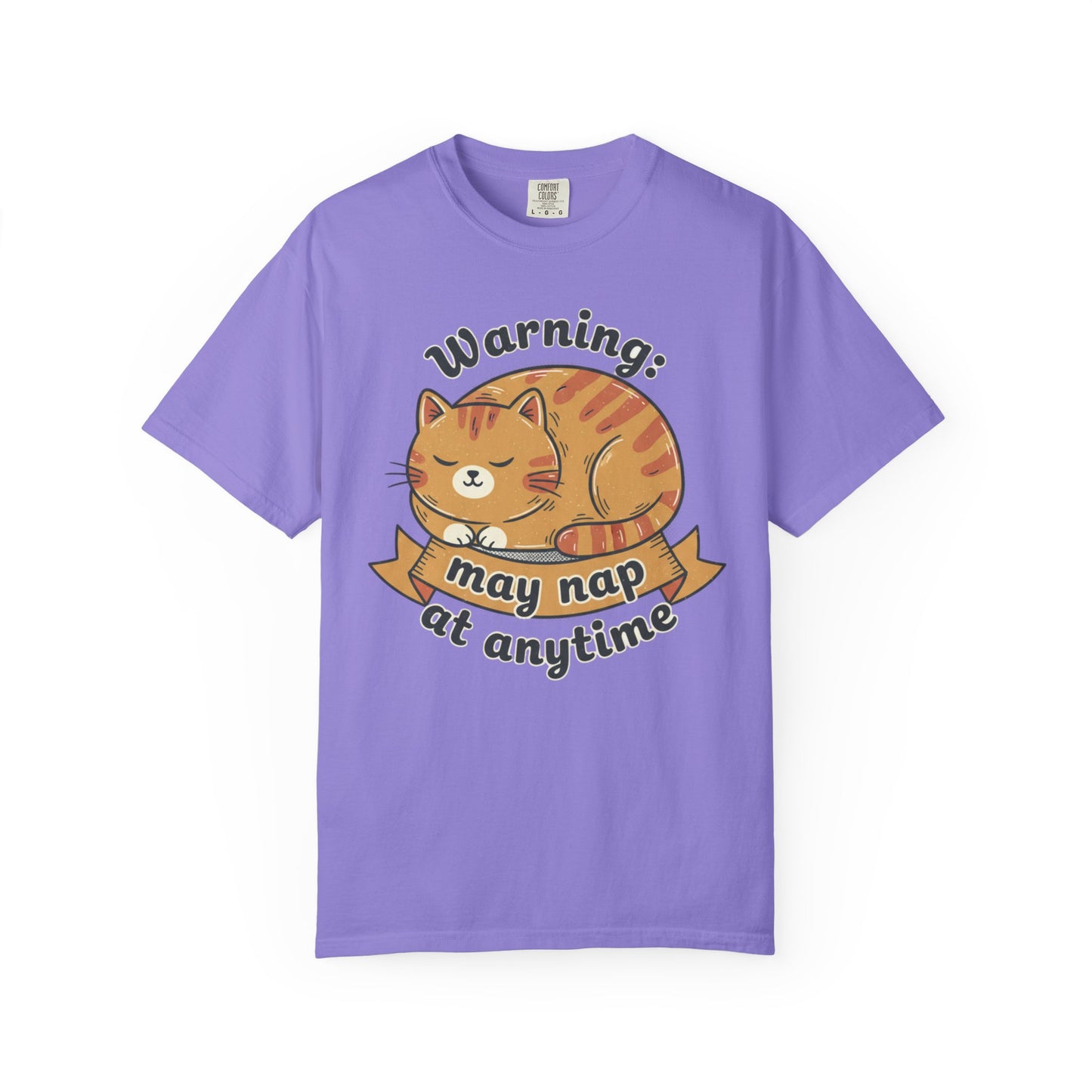 Warning may nap at anytime T-shirt | Sleeping Orange Cat