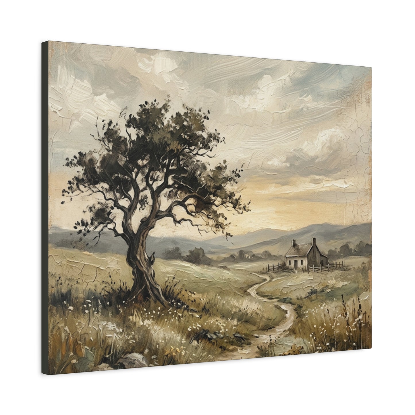 Rustic Countryside Canvas Wall Art — Serene Landscape Matte Stretched Canvas Print