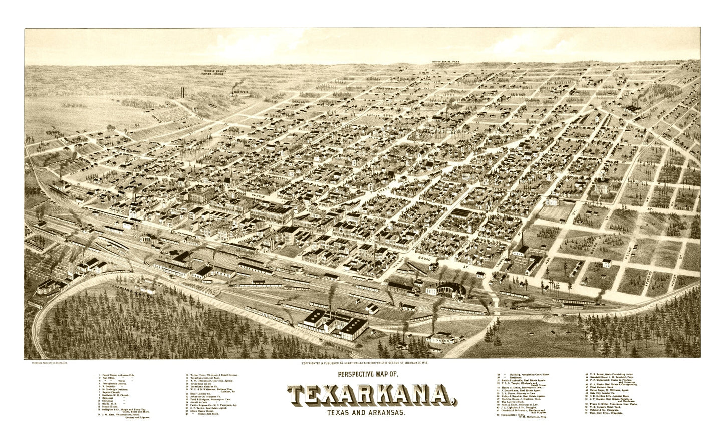 Vintage Map of Texarkana, Texas 1888