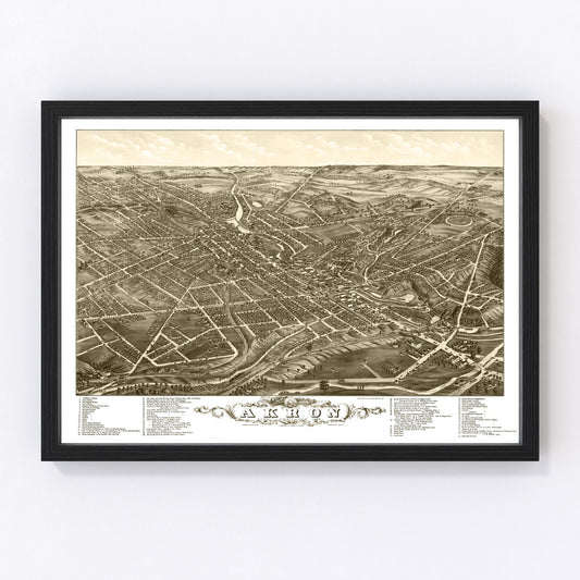 Vintage Map of Akron, Ohio 1882