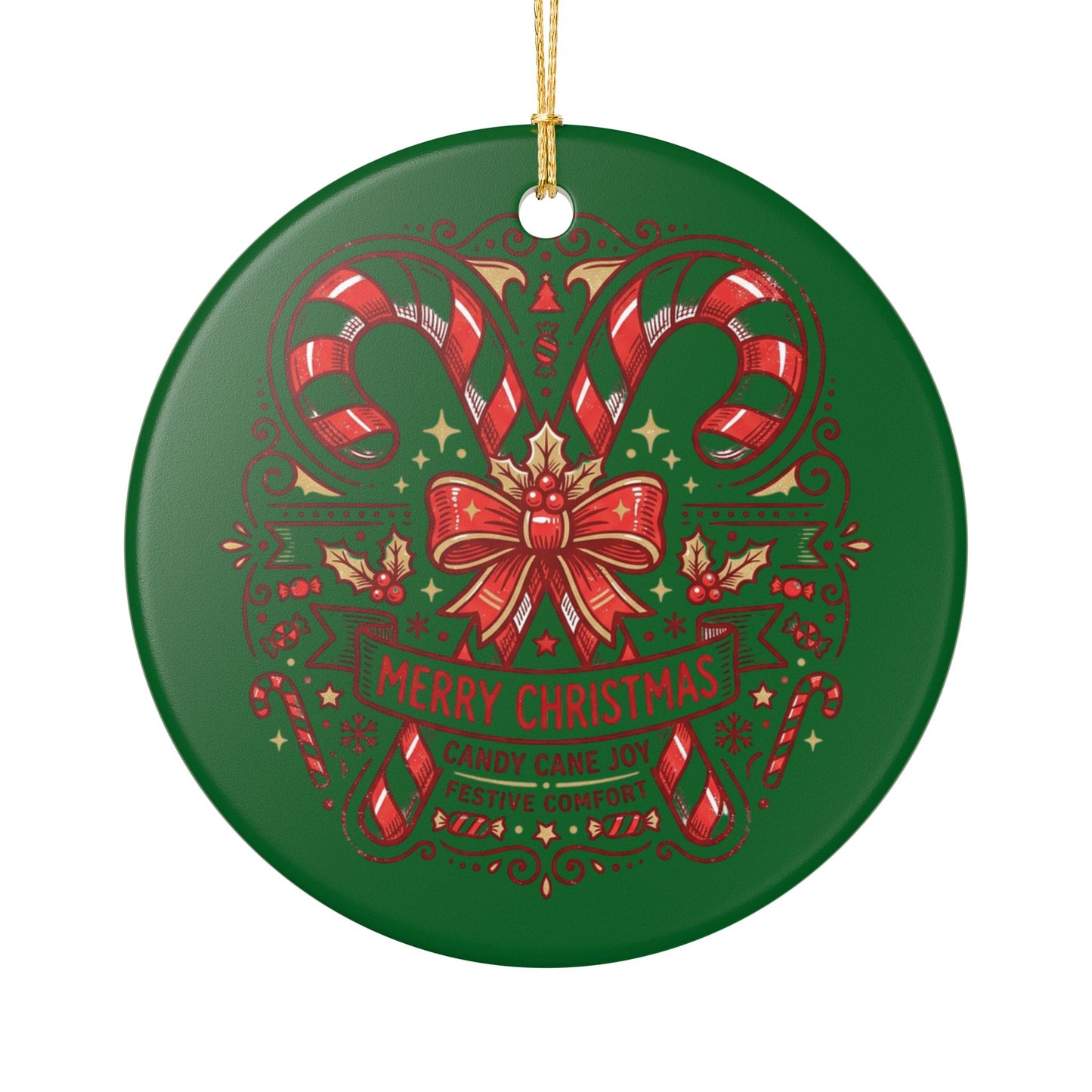Christmas Candy Cane Ceramic Ornament — 'Merry Christmas' Holiday Tree Decoration
