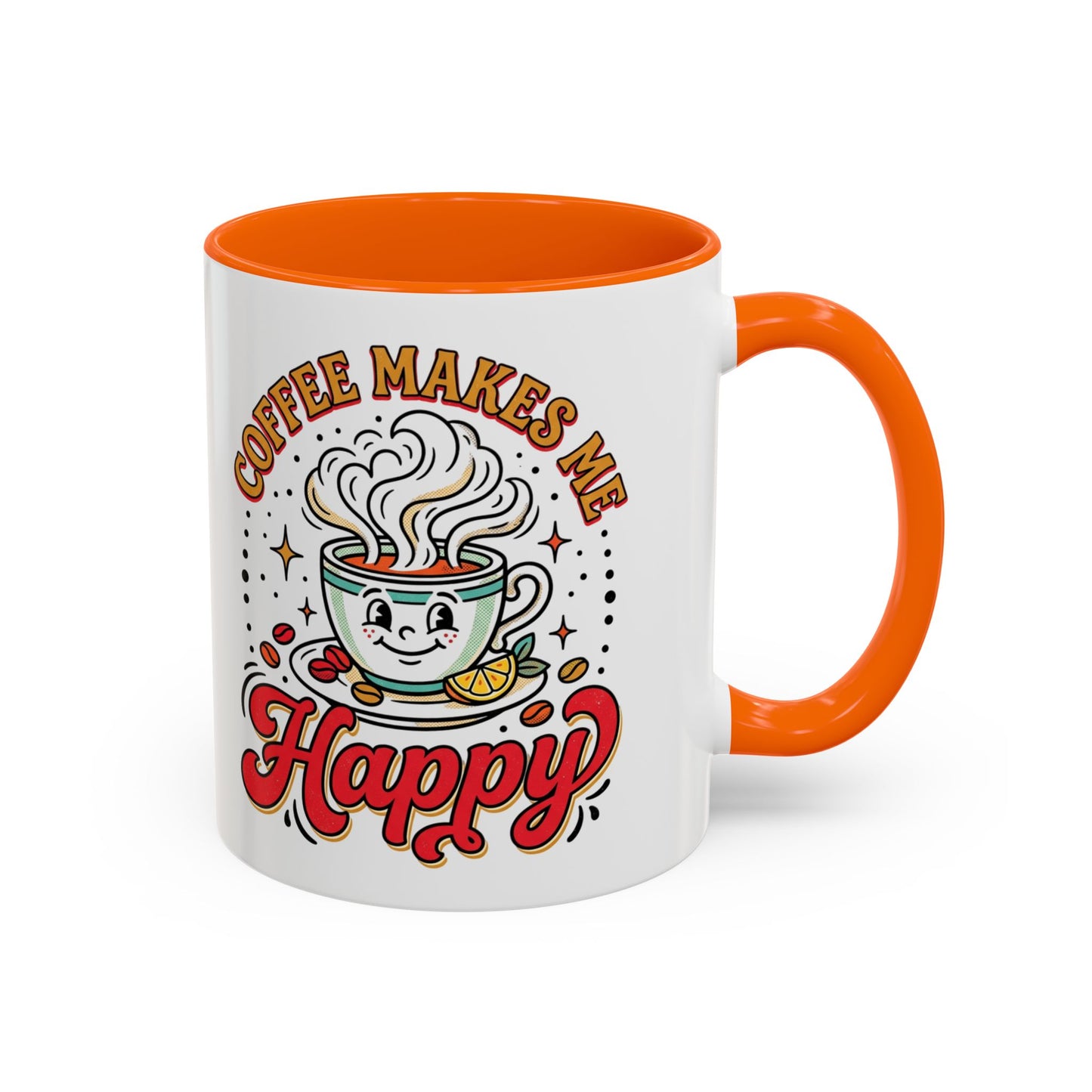 Coffee Mug — "Coffee Makes Me Happy" Cute Retro Accent Mug (11/15oz)