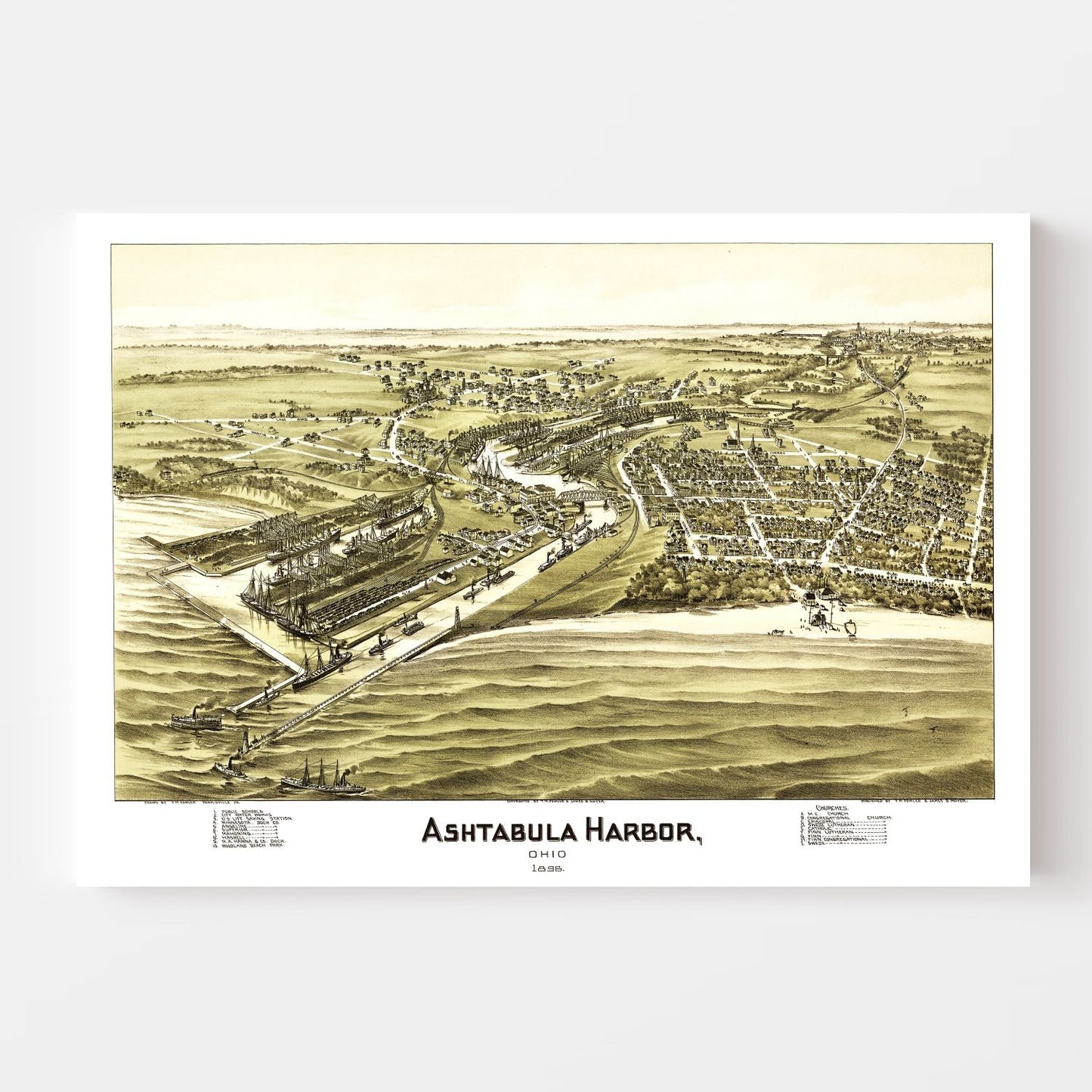 Vintage Map of Ashtabula Harbor, Ohio 1896