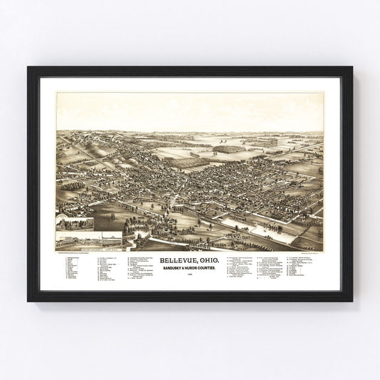 Vintage Map of Bellevue, Ohio 1880